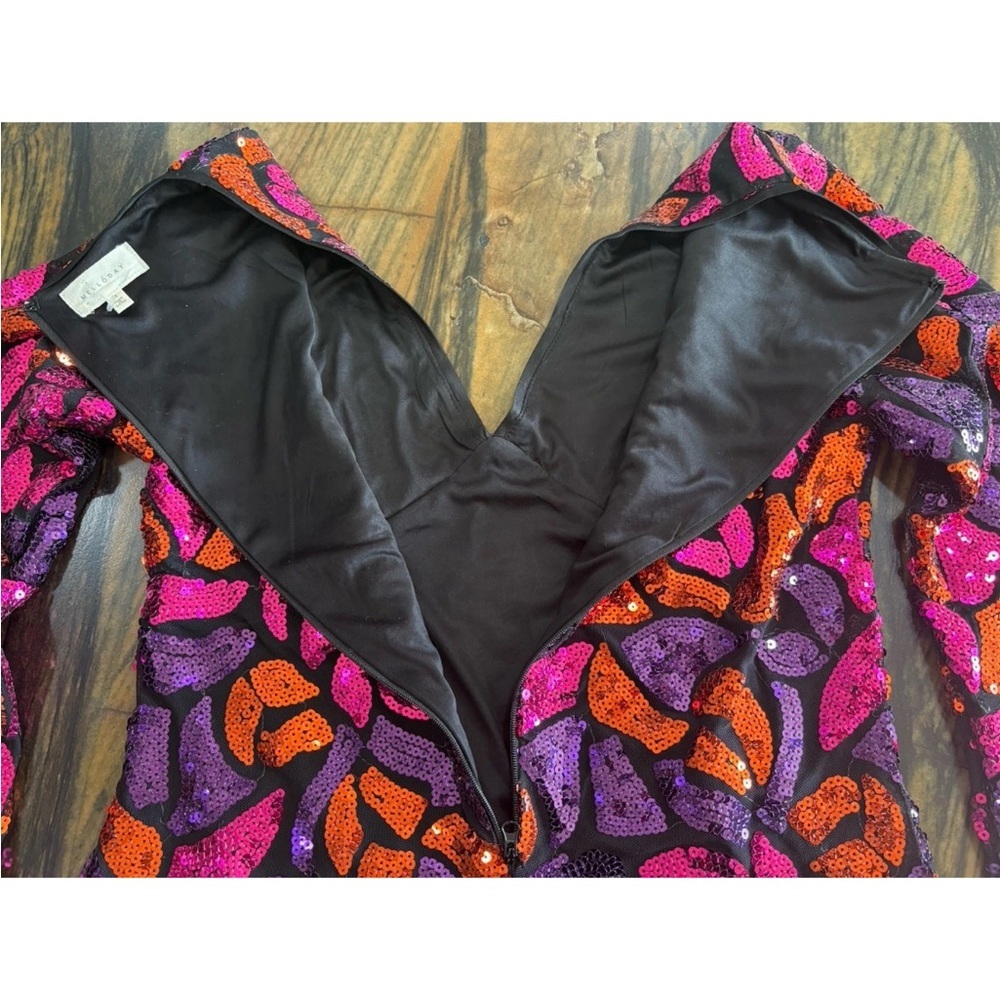 MELLODAY Pink and Orange Sequin V-Neck Blouse - Picture 5 of 7